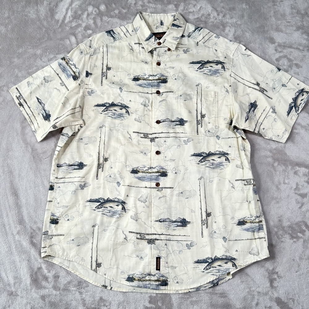 Woolrich Shirt Mens Large John Rich and Bros Button Down Short Sleeve Fly Fish